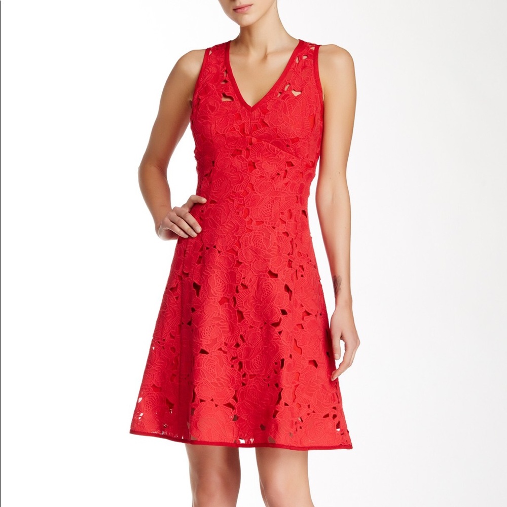 Nanette Lepore red Mi Amor Sheath Lace Dress